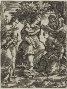 Virgem e Menino com Santos de Domenico Campagnola