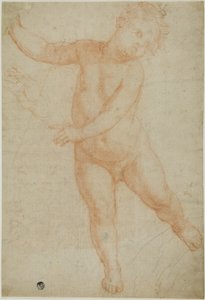 Putto apoiado na perna direita (anverso); esboço de um braço drapeado (verso) de Domenico Cresti