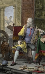 Representação do pintor, escultor Leonard de Vinci (Leonardo da Vinci) (1452-1519) na sua oficina Etching de Domenico Cunego (1726-1803)