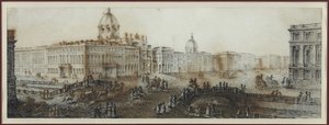 Nevsky Prospekt (perspectiva Nevski) perto do Canal de Catherine em São Petersburgo - Domenico Felice Lamoni (1745-1830). Aquarela e cor branca sobre papel, depois de 1782. Museu Estadual de História de São Petersburgo