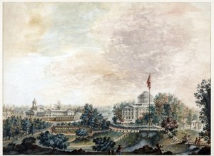 Palais de Pavlosk (1782-1786) - Palácio de Pavlovsk - Domenico Felice Lamoni (1745-1830). Aquarela e cor branca sobre papel, depois de 1786. Museu Estadual de História de São Petersburgo