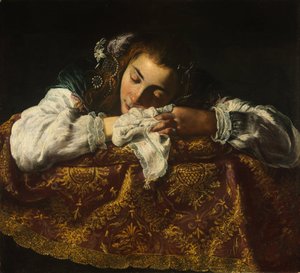 Sleeping Girl - Pintura de Domenico Fetti (1588/90-1623) - 1621-1622 - Óleo sobre tela - 67,5x74 - Szepmuveszeti Muzeum, Budapeste