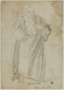 Anjo em pé (reto); Estudo de rosto e cortinas (verso)
