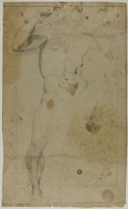 Nu Masculino em Pé (reto); Duas figuras masculinas de meio comprimento, uma com o braço levantado, a outra orando (verso)