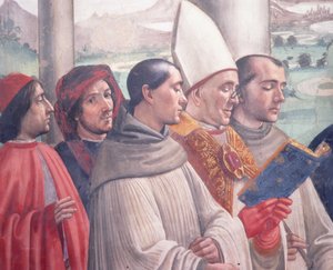 A morte de São Francisco, cena do ciclo da vida de São Francisco de Assis, 1486 detalhe afresco de 85239 de Domenico Ghirlandaio