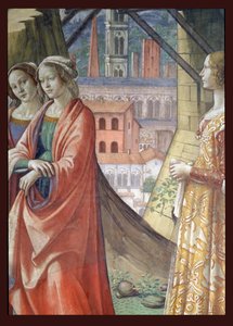A Visitação, detalhe da cidade e das mulheres, da Vida de São João Batista, detalhe de 1490 afrescos de 60461 de Domenico Ghirlandaio