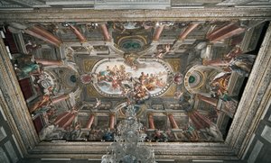 A oferta a Júpiter das chaves do Templo de Jano (ou Alegoria da Paz), teto do nobre andar,
c.1665 (fresco)