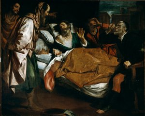 A Morte do Profeta Ezechiel Pintura de Domenico Fiasella dit il Sarzana (1589-1669) Galleria di Palazzo Bianco do século XVII, Genes