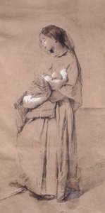 Mãe abandonada, por Domenico Induno, lápis sobre papel de Domenico Induno