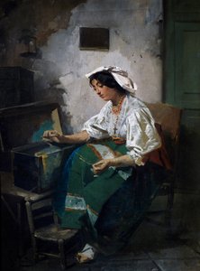 Rapariga de costura de Domenico Induno