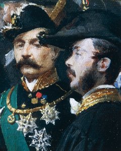 A Colocação da Pedra Fundamental da Galleria Vittorio Emanuele em Milão, de Domenico Induno, detalhe, óleo sobre tela de Domenico Induno