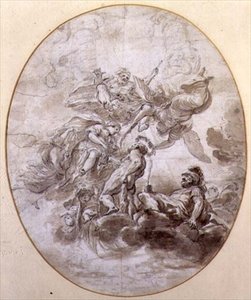 A apoteose de Hércules, desenho para um afresco de teto para o Palazzo Pepoli em Bolonha (caneta e tinta e lavagem sépia sobre papel)