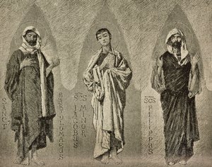 Santos Bartolomeu, Tiago o Menos e Filipe, desenhos de Domenico Morelli para mosaico na catedral de Amalfi, Itália, desenho de P Scoppetta, gravura de L