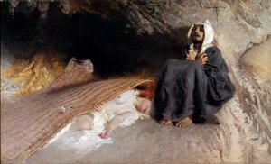 A tentação de Santo Antônio O eremita Santo Antônio o Grande (251-356) está sujeito às tentações do Diabo, sob a forma de jovens mulheres no deserto. Pintura de Domenico Morelli (1826-1901) Sol. 137x225 cm Roma, Galleria de Arte Moderna