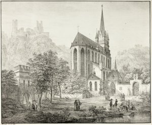 Igreja Colegiada de Nossa Senhora, com o Castelo Schoenberg em Oberwesel, no Reno