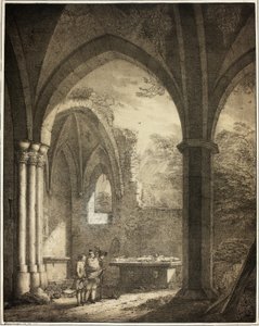 Ruína da Igreja de Nossa Senhora com as lápides de Genevieve e o Conde Palatino Siegfried no Vale do Mosel perto de Andernach, da coleção de edifícios medievais memoráveis na Alemanha