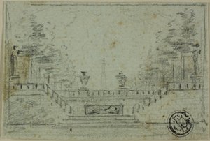Escadaria e terraço no jardim formal de Domenico Quaglio