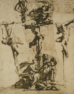 Estudo da crucificação e da virgem desmaiada de Domenico Robusti Tintoretto
