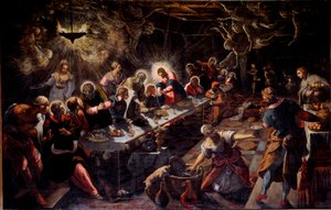 A última ceia (La cene) Pintura de Jacopo Robusti disse o Tintoret (Tintoretto) (1518-1594) 1592-1594 Sol. 365x568 cm Veneza, igreja San Giorgio