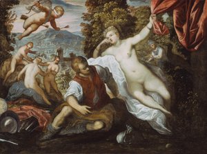 Vénus e Marte com Cupido e as Três Graças numa Paisagem de Domenico Robusti Tintoretto