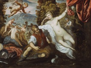 Vênus e Marte com Cupido e as Três Graças em uma Paisagem, 159095 de Domenico Tintoretto