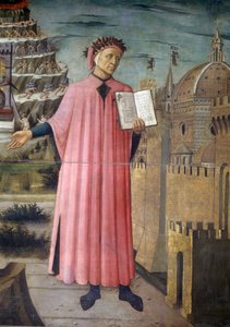 Itália, Região da Toscana, Florença, Catedral, retrato de Dante Alighieri, Florença e alegoria da Divina Comédia de Domenico di Michelino, distemper sobre tela