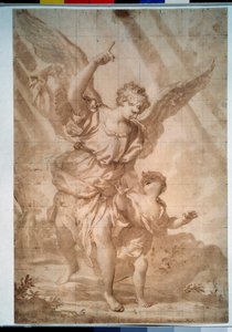Desenho da caneta "Anjo da Guarda" de Domenico Piola (1627-1703) Museu Pushkin, Moscovo