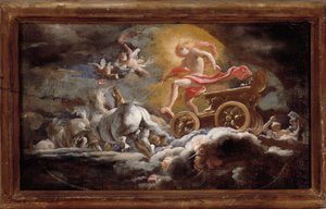 A carruagem do sol Pintura de Domenico Piola (1627-1703) Dim 58x78 cm Genes, Musei di Strada Nuova (ex Palazzo Bianco)