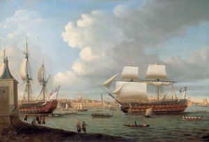 O Foudroyant e o Pégase entram no porto de Portsmouth, 1782 de Dominic Serres