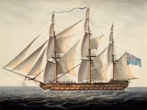 Navio francês "Sans Pareil" de 3ª classe, 80 canhões, capturado no Primeiro de junho, c.1800 (aguarela) de Dominic Serres