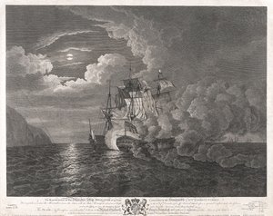 HMS "Mediator" em 12 de dezembro de 1782 ao largo de Ferrol de Dominic Serres