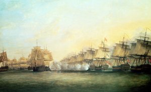 A quarta ação de Trincomalee entre os ingleses sob o almirante Sir Edward Hughes (c.1720-94) e os franceses sob M. de Suffren, 1782