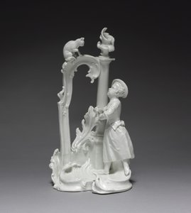 Figura de uma Rapariga com Gato, feita por Nymphenburg Porcelain Factory, c.1770 (porcelana) de Dominicus (attr. to) Auliczek