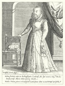 Helena Antonia de Liège, a anã barbuda da corte de Maria da Áustria, Santa Imperatriz Romana (gravura)
