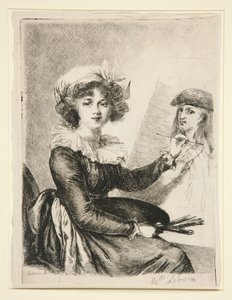 Louise-Elisabeth Vigée-Lebrun, (Mlle Lebrun), segundo e em sentido inverso ao autorretrato de 1790 nos Uffizi de Dominique Vivant Denon