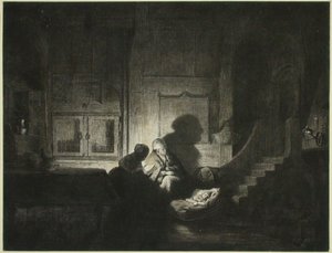 Interior: duas mulheres e uma criança a dormir de Dominique Vivant Denon