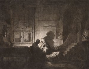 Interior: duas mulheres e uma criança a dormir