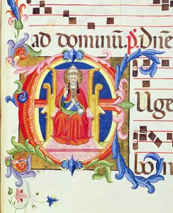 Ms 572 f.125r Historiated inicial &39;E&39; representando São Pedro como o primeiro bispo de Roma a partir de uma antífona de Santa Maria del Carmine