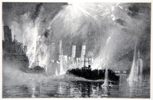 Motor lança equipes de resgate dos Blockships em Zeebrugge, ilustração de &39;The Naval Front&39; por Gordon S. Maxwell, 1920