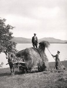 Carregando o feno em um vagão às margens do Loch Lomond, na Escócia, 1924-1926. de Donald McLeish