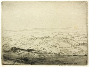 Esboço das Muralhas de San Gimignano de Donald Shaw MacLaughlan