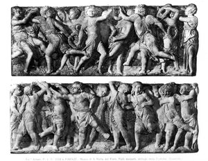Painel de Dança Putti, do Cantoria, da Galeria de Canto do Duomo (mármore) de Donatello