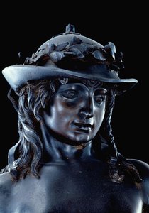 David, detalhe da cabeça, c.1440 (bronze) (ver também 11969-70) de Donatello
