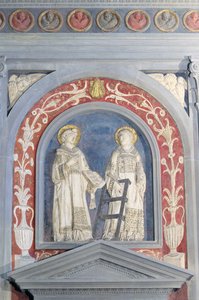 St. Lawrence e St. Stephen, escultura em baixo relevo acima da porta norte, c.1440 (terracota) de Donatello