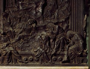 Adoração no jardim, detalhe do púlpito esquerdo, por Donatello (1386-1466), Basílica de São Lourenço, Florença, Itália de Donatello