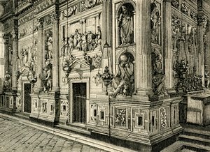 Tela de mármore da Casa Santa, desenhada por Donato Bramante (1444-1514), Santuário da Casa Santa, Loreto, Marche, Itália