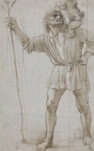 São Cristóvão com o Menino Jesus, c. 1490 (Silverpoint, realçado com branco, em papel preparado cinza claro) de Donato Bramante