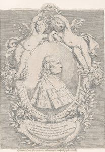Retrato de Giovanni Girolamo Sbaraglia, dentro de um oval ladeado por dois putti em cornucópia..., 1716.