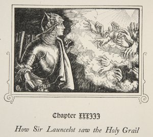 Como Sir Lancelotot viu o Santo Graal, ilustração de "Histórias do Rei Arthur e da Mesa Redonda", de Beatrice Clay, 1ª Edição, 1905 de Dora Curtis