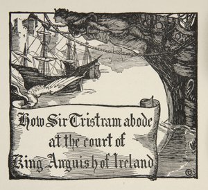 Como Tristram permaneceu na corte do rei Angústia da Irlanda, ilustração de "Histórias do Rei Arthur e da Mesa Redonda", de Beatrice Clay, 1a Edição, 1905 de Dora Curtis